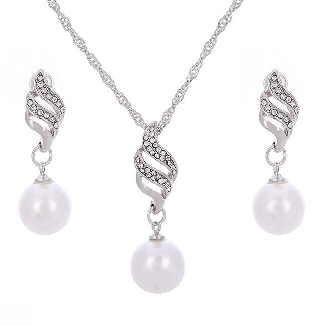 Europe and the United States eBay explosion models accessories wholesale bride accessories Pearl Diamond Necklace Set Earrings wavy lines-Jewearrings