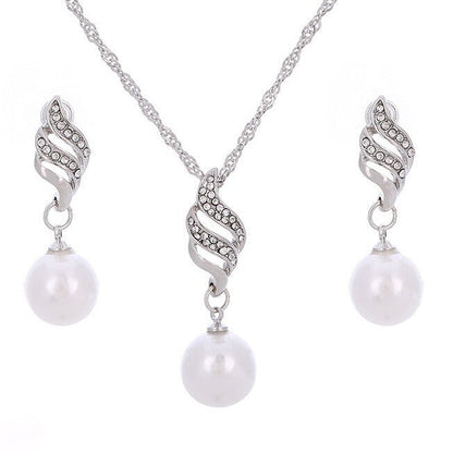 Europe and the United States eBay explosion models accessories wholesale bride accessories Pearl Diamond Necklace Set Earrings wavy lines-Jewearrings