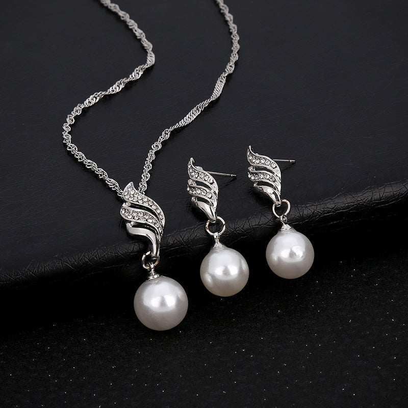 Europe and the United States eBay explosion models accessories wholesale bride accessories Pearl Diamond Necklace Set Earrings wavy lines-Jewearrings