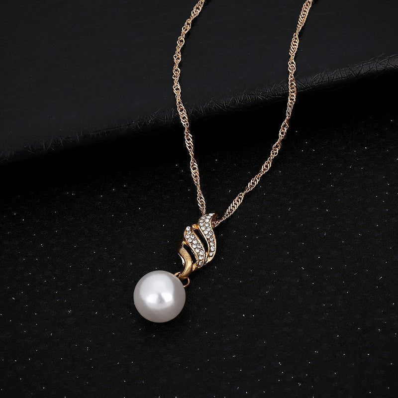 Europe and the United States eBay explosion models accessories wholesale bride accessories Pearl Diamond Necklace Set Earrings wavy lines-Jewearrings