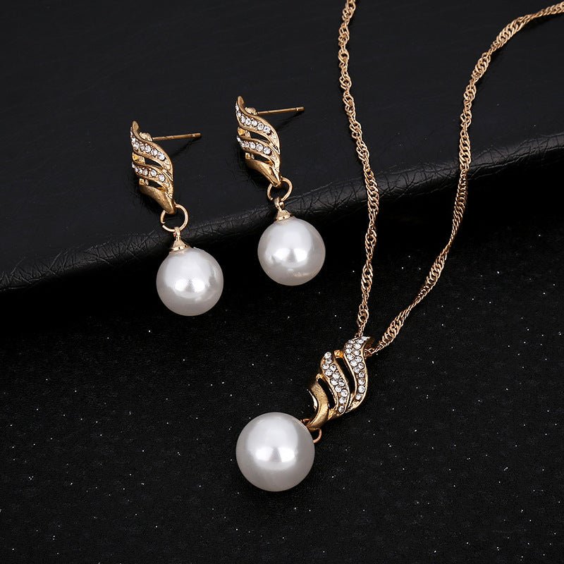 Europe and the United States eBay explosion models accessories wholesale bride accessories Pearl Diamond Necklace Set Earrings wavy lines-Jewearrings