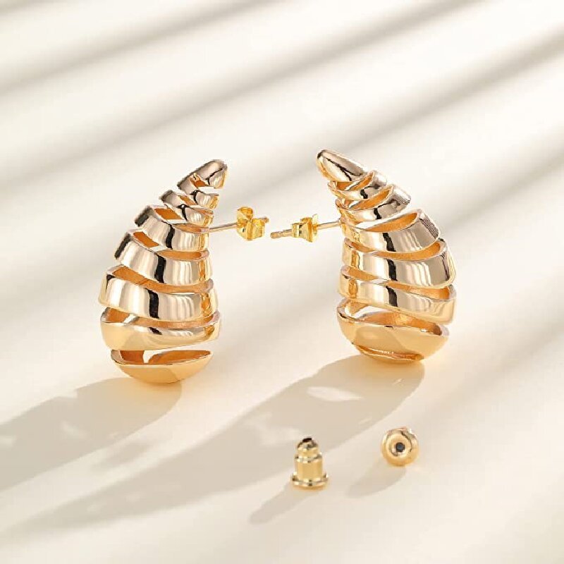 Europe And The United States Gold-plated Spiral Pattern Hollow Drop Earrings Female Original Personality Design Metal Texture Fashion-Jewearrings