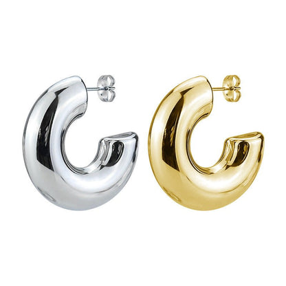 Europe And The United States Senior Sense Of Ladies Stainless Steel Hollow Earrings Trend Of 18K Gold-plated Titanium Steel Thickening Personality Earrings-Jewearrings