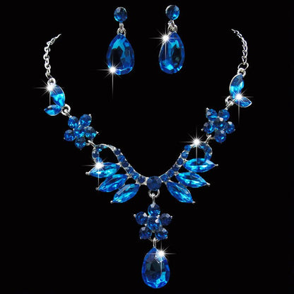 Europe and the United States trade explosion bride alloy diamond necklace earrings set Drop Bridal Jewelry Accessories zircon jewelry-Jewearrings