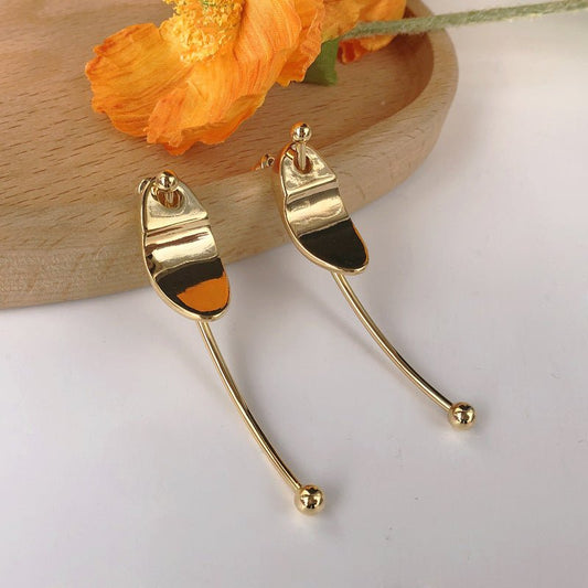 European And American 925 Silver Needle Earrings Female Punk Personality Exaggerated Glossy Long Oval Earrings Design Niche Earrings-Jewearrings