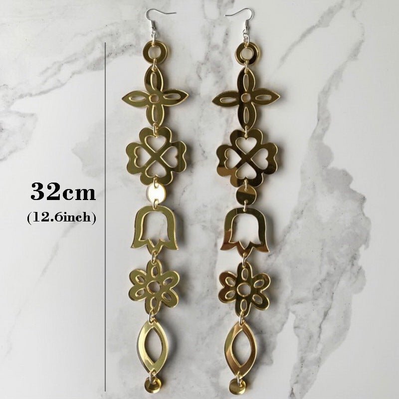 European And American Acrylic Four-leaf Clover Pattern Bell Long Earrings-Jewearrings