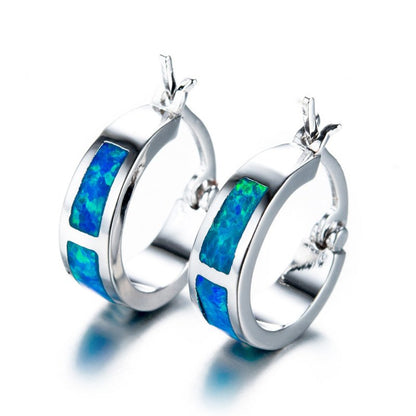 European And American Blue Opal Circle Earrings-Jewearrings