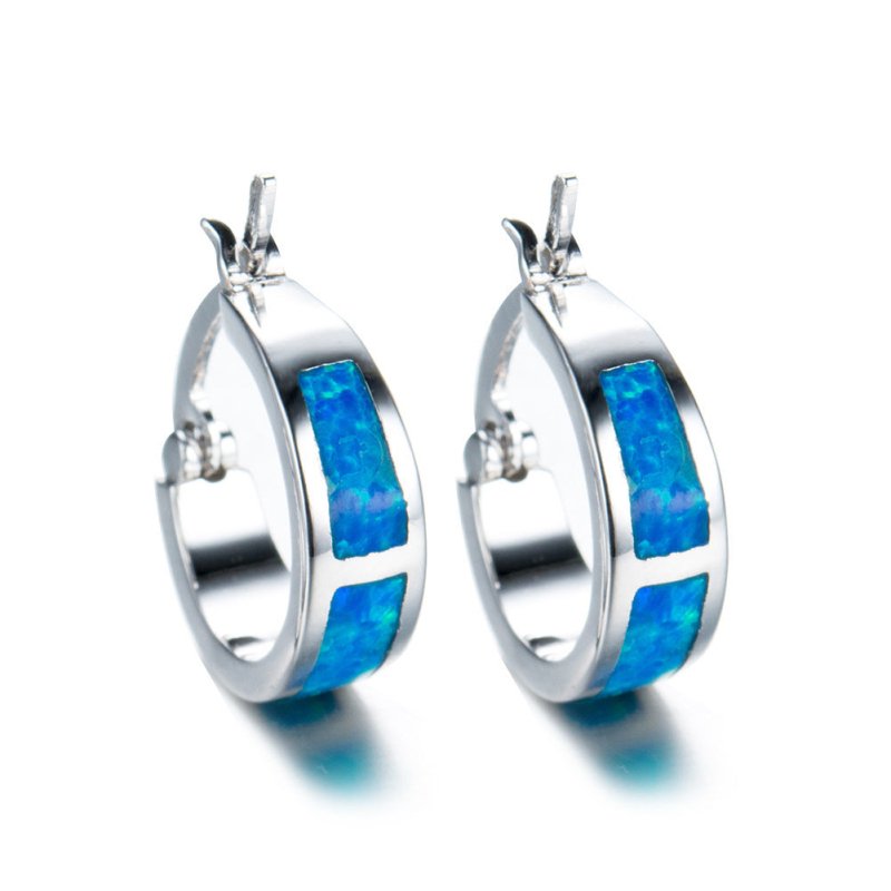 European And American Blue Opal Circle Earrings-Jewearrings