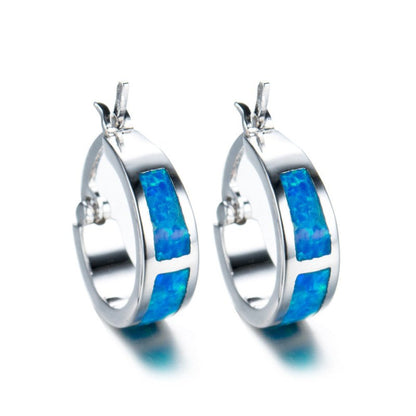 European And American Blue Opal Circle Earrings-Jewearrings