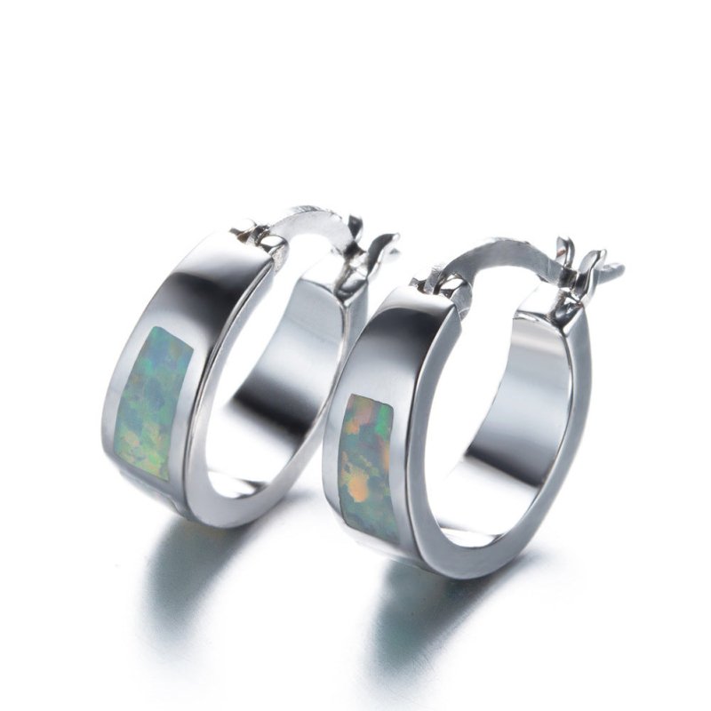 European And American Blue Opal Circle Earrings-Jewearrings