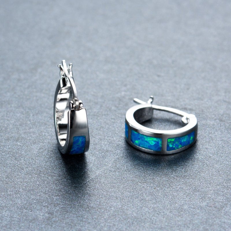 European And American Blue Opal Circle Earrings-Jewearrings