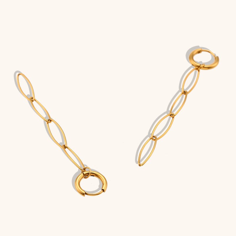 European And American Clip Chain Earrings Stainless Steel Plated 18K Gold-Jewearrings