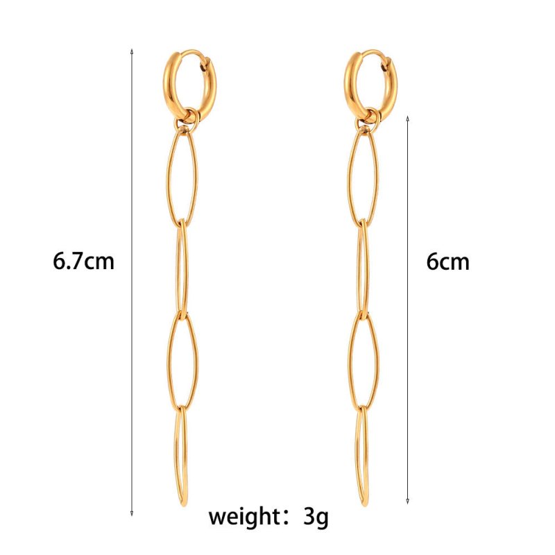 European And American Clip Chain Earrings Stainless Steel Plated 18K Gold-Jewearrings