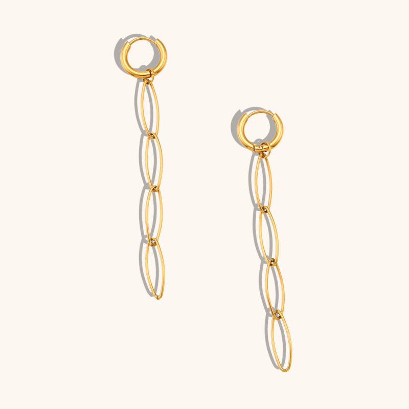 European And American Clip Chain Earrings Stainless Steel Plated 18K Gold-Jewearrings