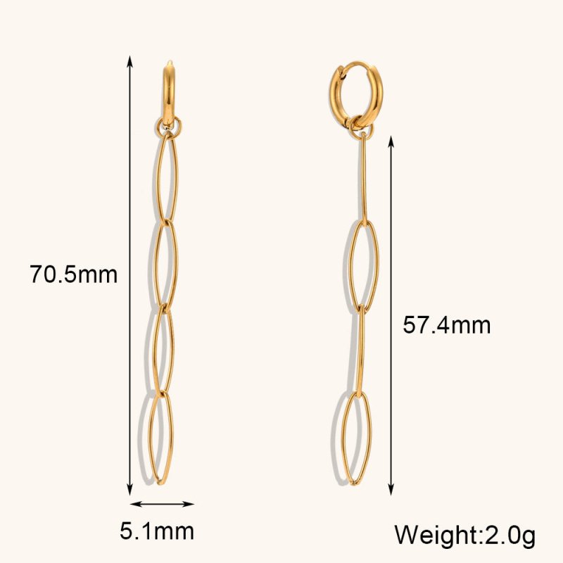 European And American Clip Chain Earrings Stainless Steel Plated 18K Gold-Jewearrings