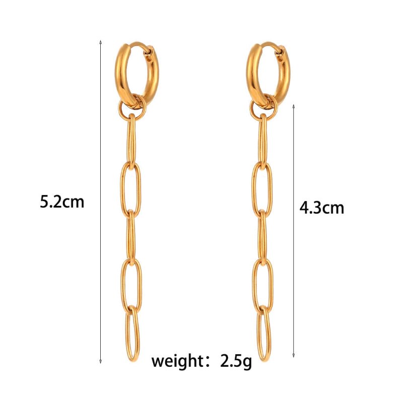 European And American Clip Chain Earrings Stainless Steel Plated 18K Gold-Jewearrings