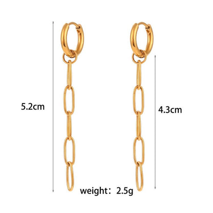 European And American Clip Chain Earrings Stainless Steel Plated 18K Gold-Jewearrings