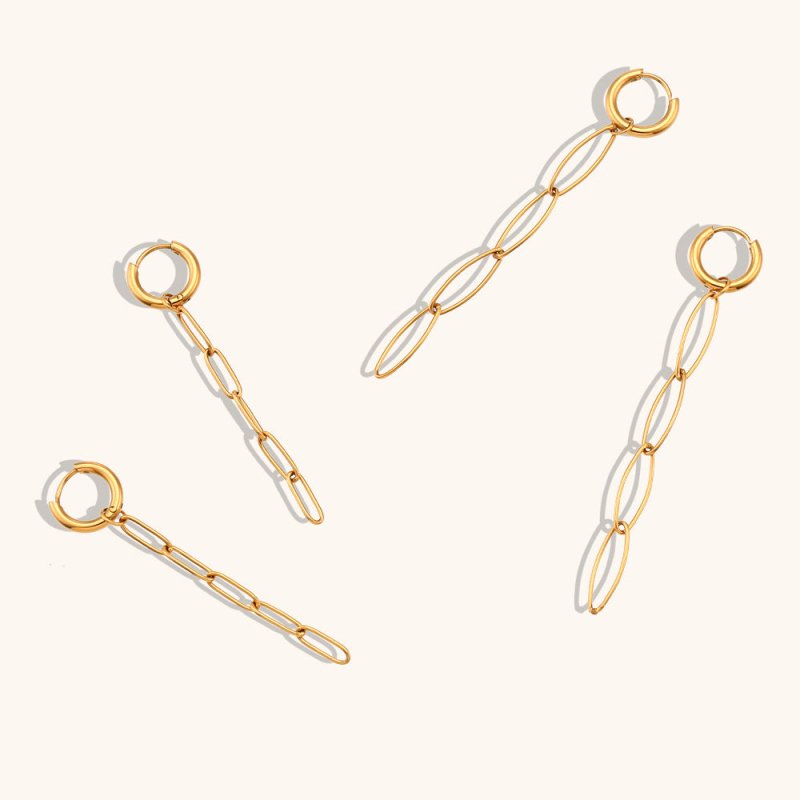 European And American Clip Chain Earrings Stainless Steel Plated 18K Gold-Jewearrings