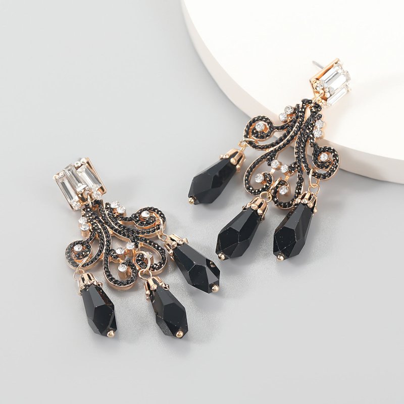 European And American Creative Retro Alloy Diamond And Acrylic Resin Earrings-Jewearrings