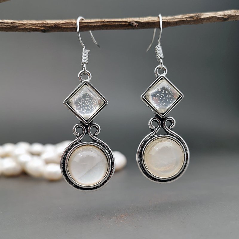 European and American creative Thai silver moonstone long earrings ear hooks-Jewearrings