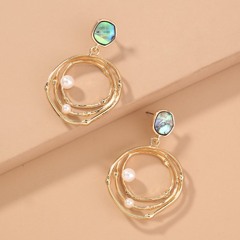 European and American cross-border fashion accessories natural abalone shell diamond earrings multi-layer round pearl earrings earrings women-Jewearrings