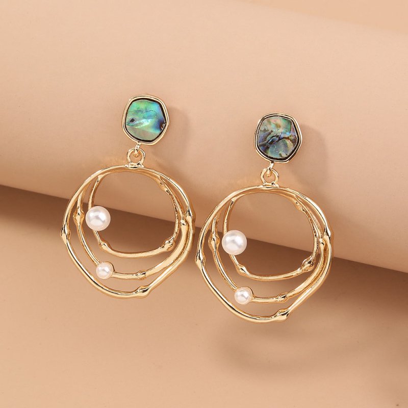 European and American cross-border fashion accessories natural abalone shell diamond earrings multi-layer round pearl earrings earrings women-Jewearrings