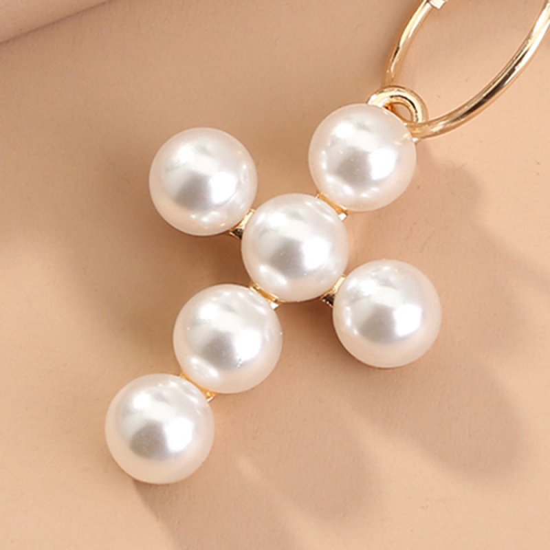 European And American Cross-border Jewelry Fashion Exaggerated Cross Handmade Pearl Inlaid Alloy Metal Earrings Earrings-Jewearrings