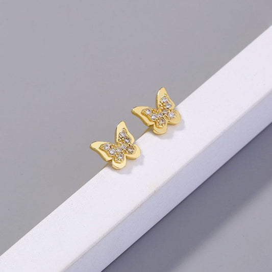 European and American cross-border jewelry mini gold simple and exquisite zircon gemstone moon earrings crescent accessories butterfly earrings-Jewearrings