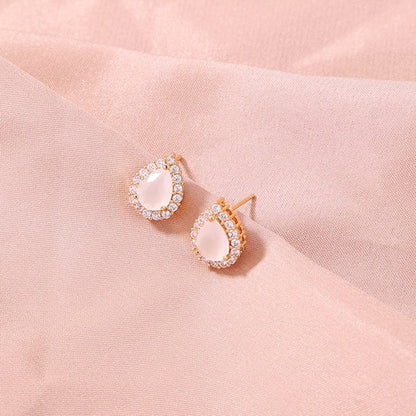 European and American cross-border jewelry Small fresh and simple gold geometric earrings with micro diamonds Gem series daily earrings-Jewearrings