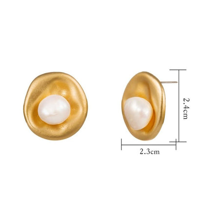 European and American cross-border new accessories, brand new original design, white pearl inlaid golden round earrings-Jewearrings