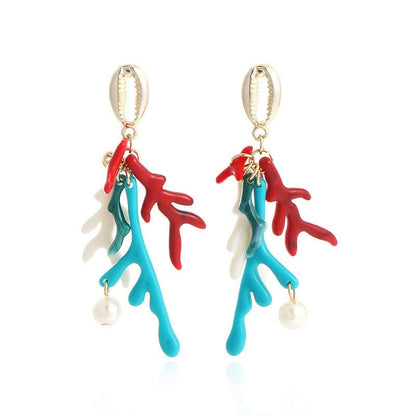 European And American Cross-border New Plastic Coral Pearl Earrings Fashion Earrings-Jewearrings