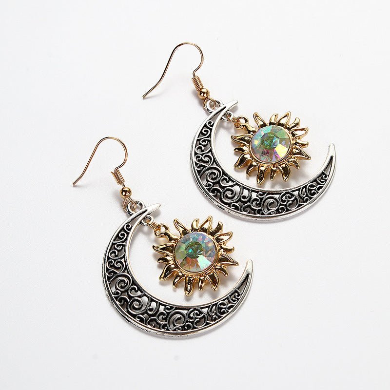 European And American Cross-Border New Sun And Moon Gold And Silver Alloy Earrings-Jewearrings