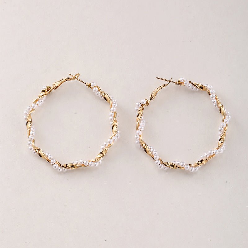 European And American Cross-border New Twining Pearl Big Circle Earrings-Jewearrings