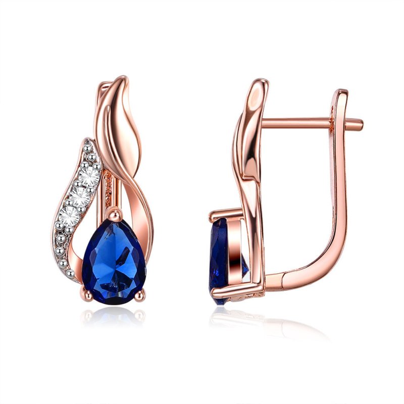 European and American Drop-shaped Blue Zircon Ear Clip Earrings-Jewearrings