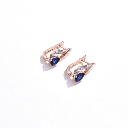 European and American Drop-shaped Blue Zircon Ear Clip Earrings-Jewearrings