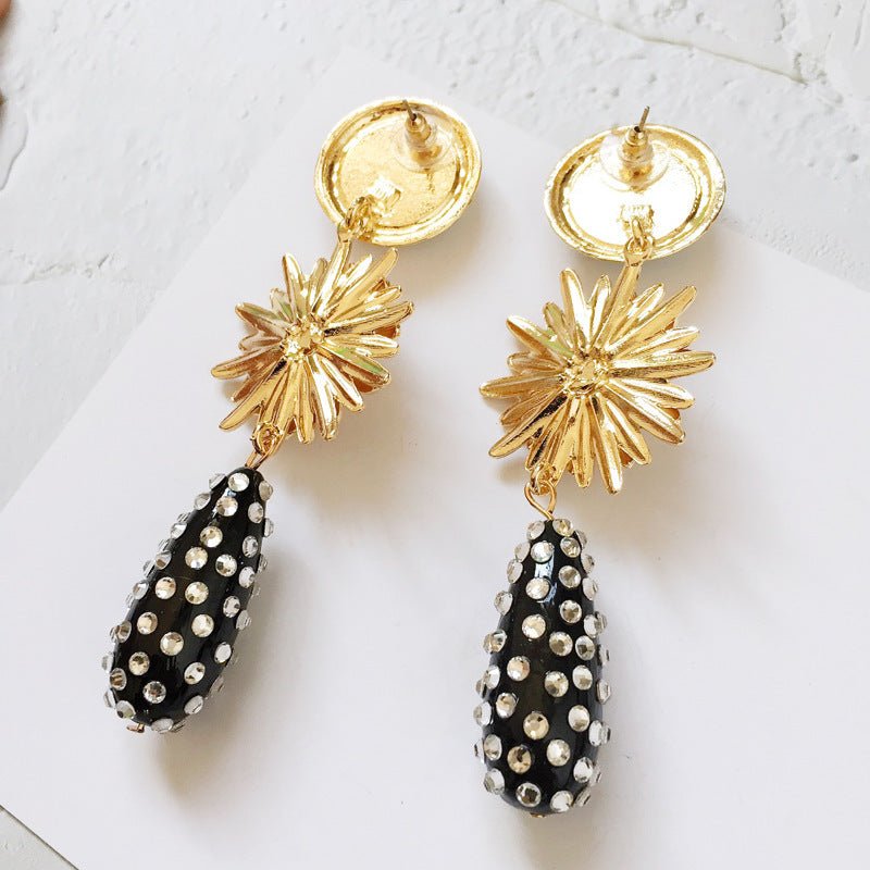 European And American Exaggerated Alloy Flower Acrylic Diamond Resin Earrings-Jewearrings