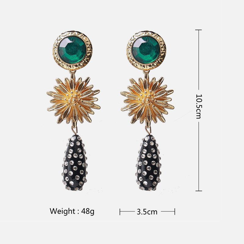 European And American Exaggerated Alloy Flower Acrylic Diamond Resin Earrings-Jewearrings