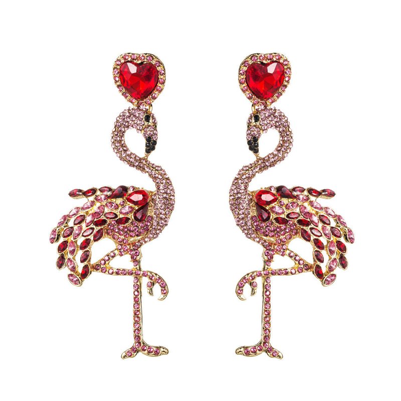 European And American Exaggerated Creative Acrylic Diamond-embedded Flamingo Earrings Trendy Women's Fashion Personalized Animal Earrings-Jewearrings