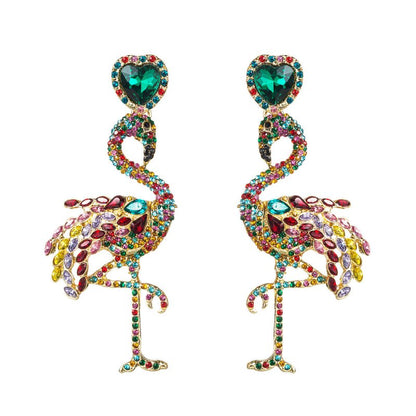 European And American Exaggerated Creative Acrylic Diamond-embedded Flamingo Earrings Trendy Women's Fashion Personalized Animal Earrings-Jewearrings