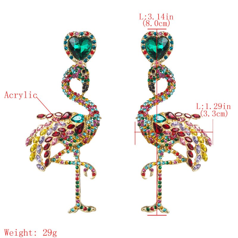 European And American Exaggerated Creative Acrylic Diamond-embedded Flamingo Earrings Trendy Women's Fashion Personalized Animal Earrings-Jewearrings