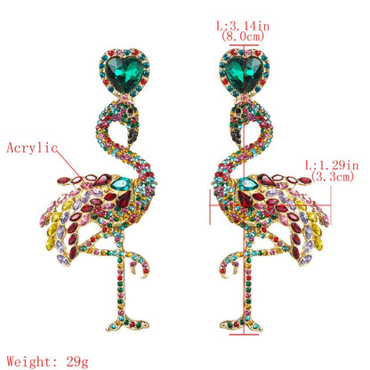 European And American Exaggerated Creative Acrylic Diamond-embedded Flamingo Earrings Trendy Women's Fashion Personalized Animal Earrings-Jewearrings