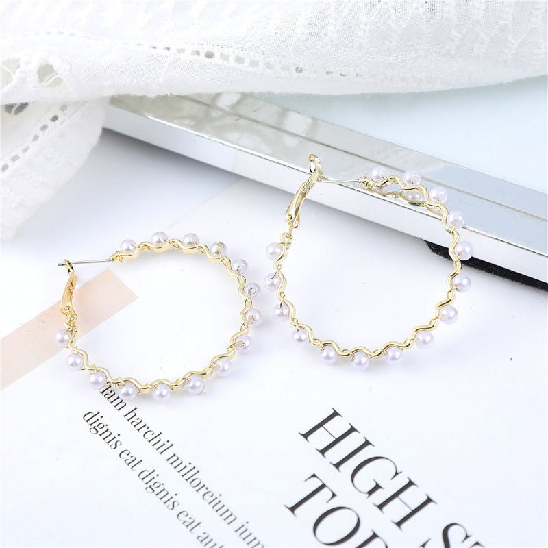 European And American Exaggerated Pearl Hoop Earrings-Jewearrings