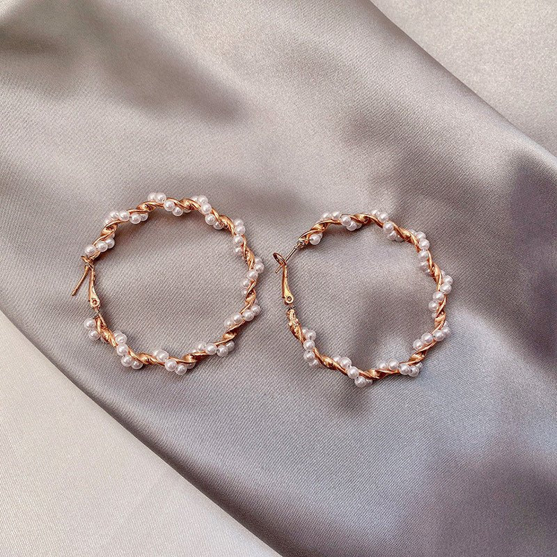 European And American Exaggerated Pearl Hoop Earrings-Jewearrings