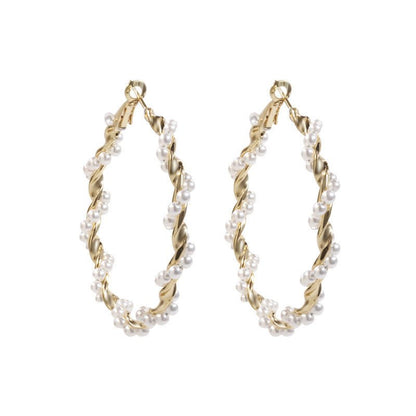 European And American Exaggerated Pearl Hoop Earrings-Jewearrings