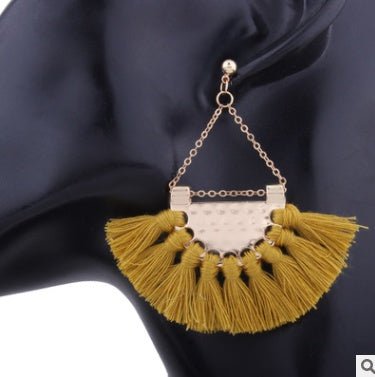 European and American fashion big fan-shaped tassel earrings female high-end bohemian earrings exaggerated fashion jewelry wholesale-Jewearrings