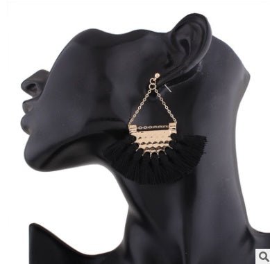 European and American fashion big fan-shaped tassel earrings female high-end bohemian earrings exaggerated fashion jewelry wholesale-Jewearrings