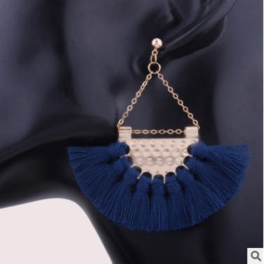 European and American fashion big fan-shaped tassel earrings female high-end bohemian earrings exaggerated fashion jewelry wholesale-Jewearrings