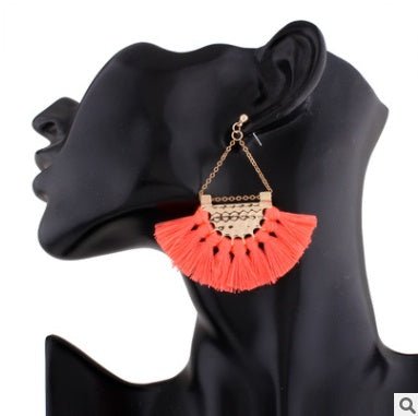 European and American fashion big fan-shaped tassel earrings female high-end bohemian earrings exaggerated fashion jewelry wholesale-Jewearrings