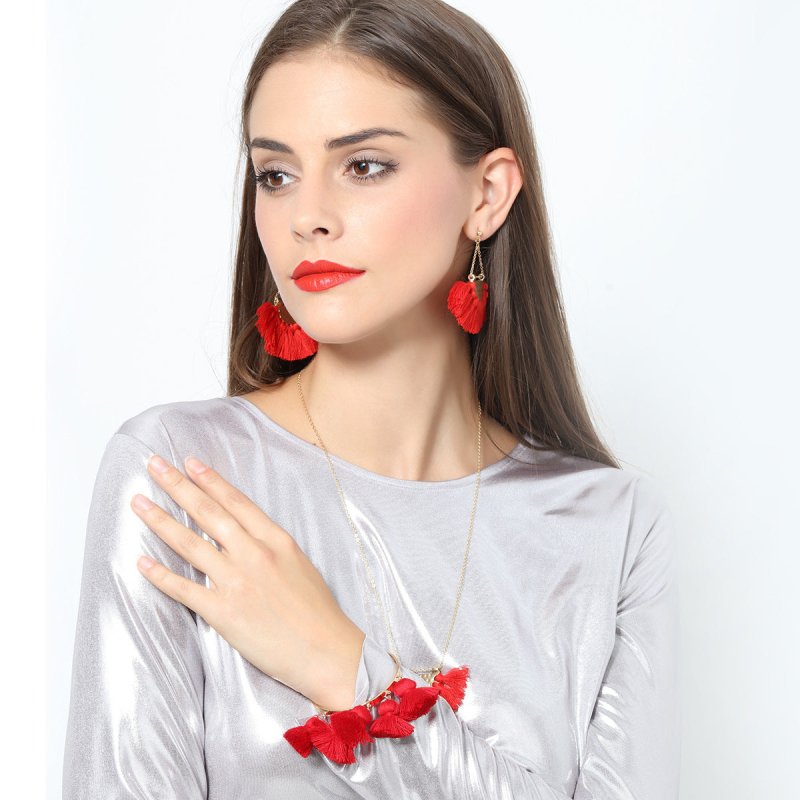 European and American fashion big fan-shaped tassel earrings female high-end bohemian earrings exaggerated fashion jewelry wholesale-Jewearrings