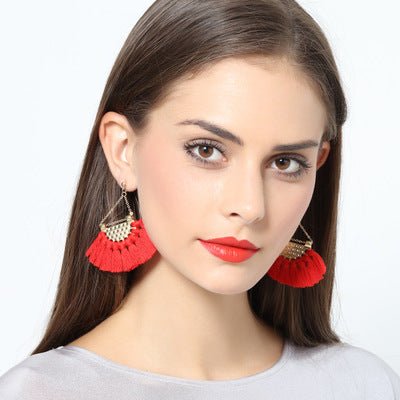 European and American fashion big fan-shaped tassel earrings female high-end bohemian earrings exaggerated fashion jewelry wholesale-Jewearrings